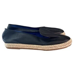 Jeffrey Campbell Abide Black Leather Rounded Toe Espadrille Slip On Loafer 8.5